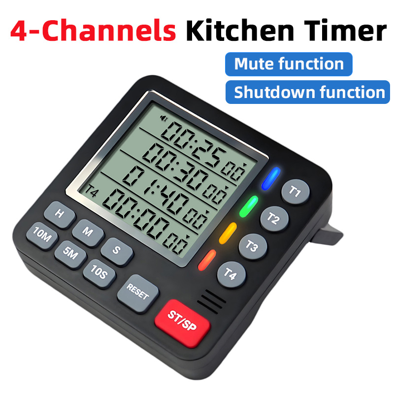 Kitchen Baking Timer - Digital Kitchen Timer 4-Channel Large Display,