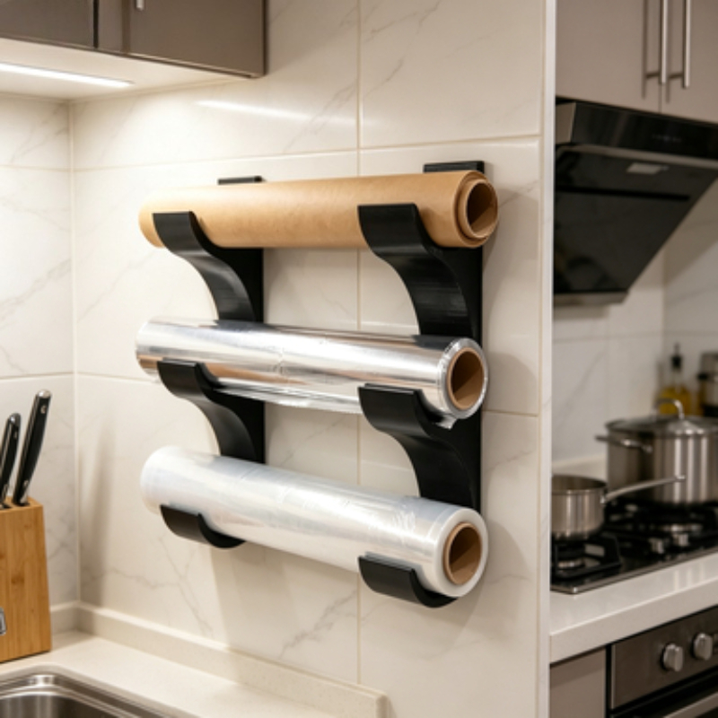 Kitchen Baking Sheet Organizer - Three Layer Wall Mount Plastic Wrap