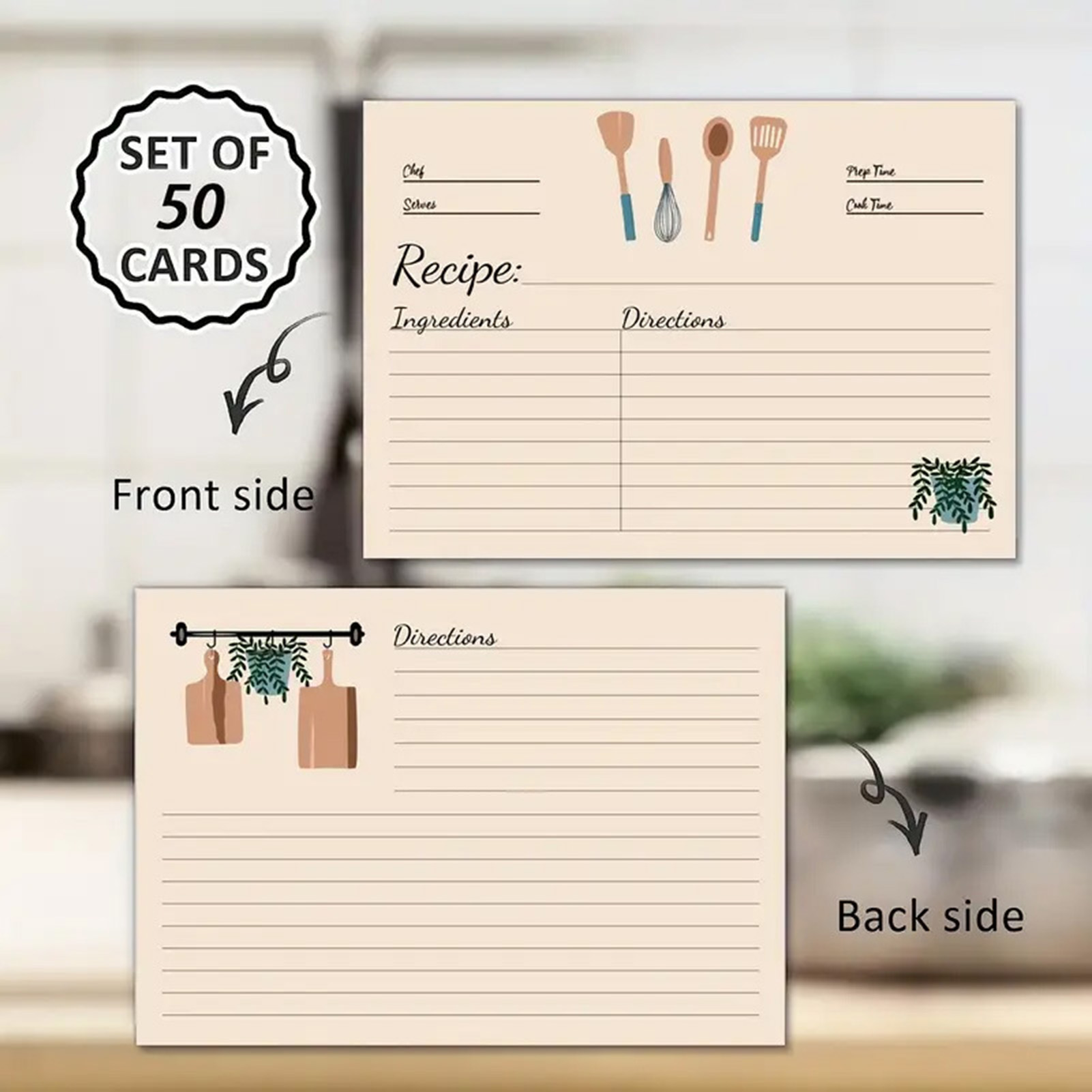 Kitchen Baking Sheet Organizer - 50 Sheets Recipe Cards for Binder