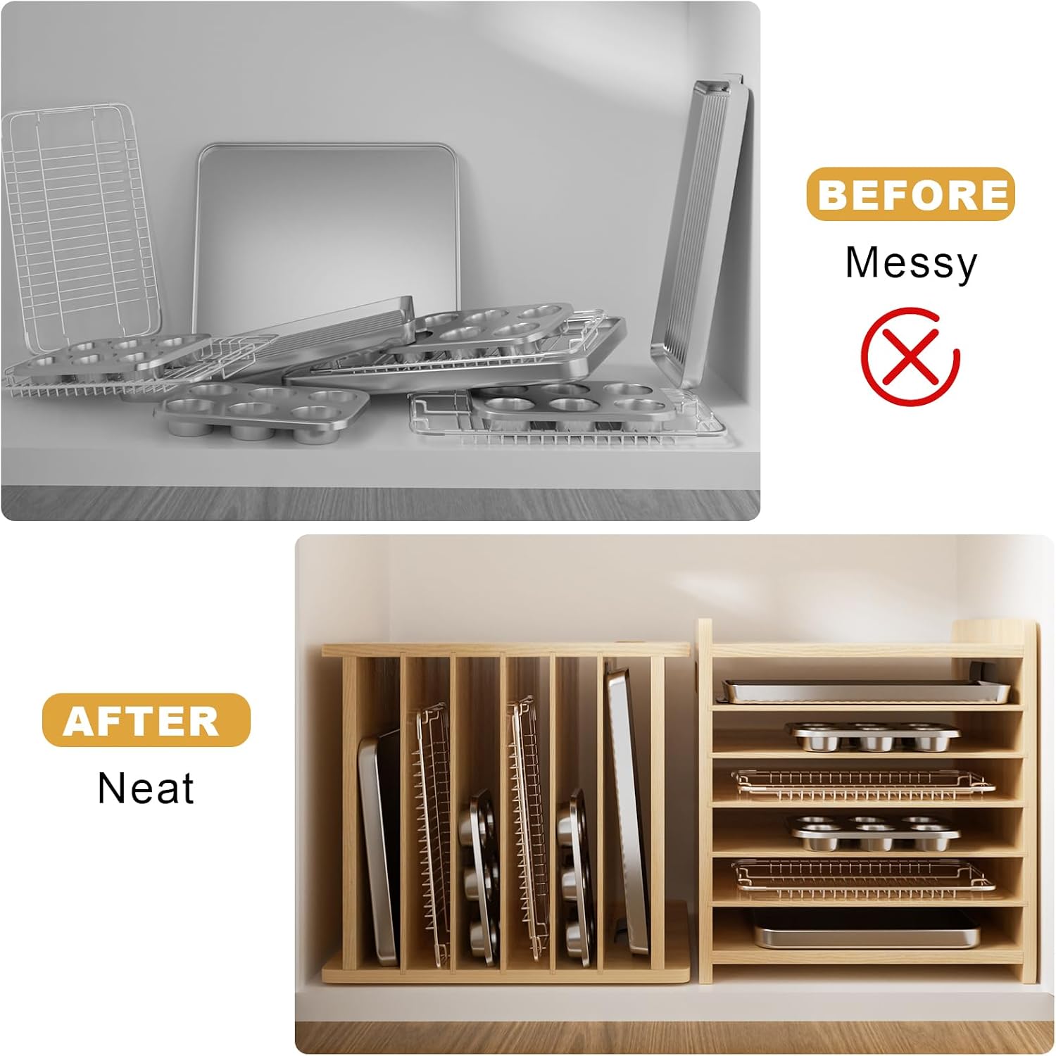 Wooden Bakeware Tray Divider O - Kitchen Baking Sheet Organizer review and price
